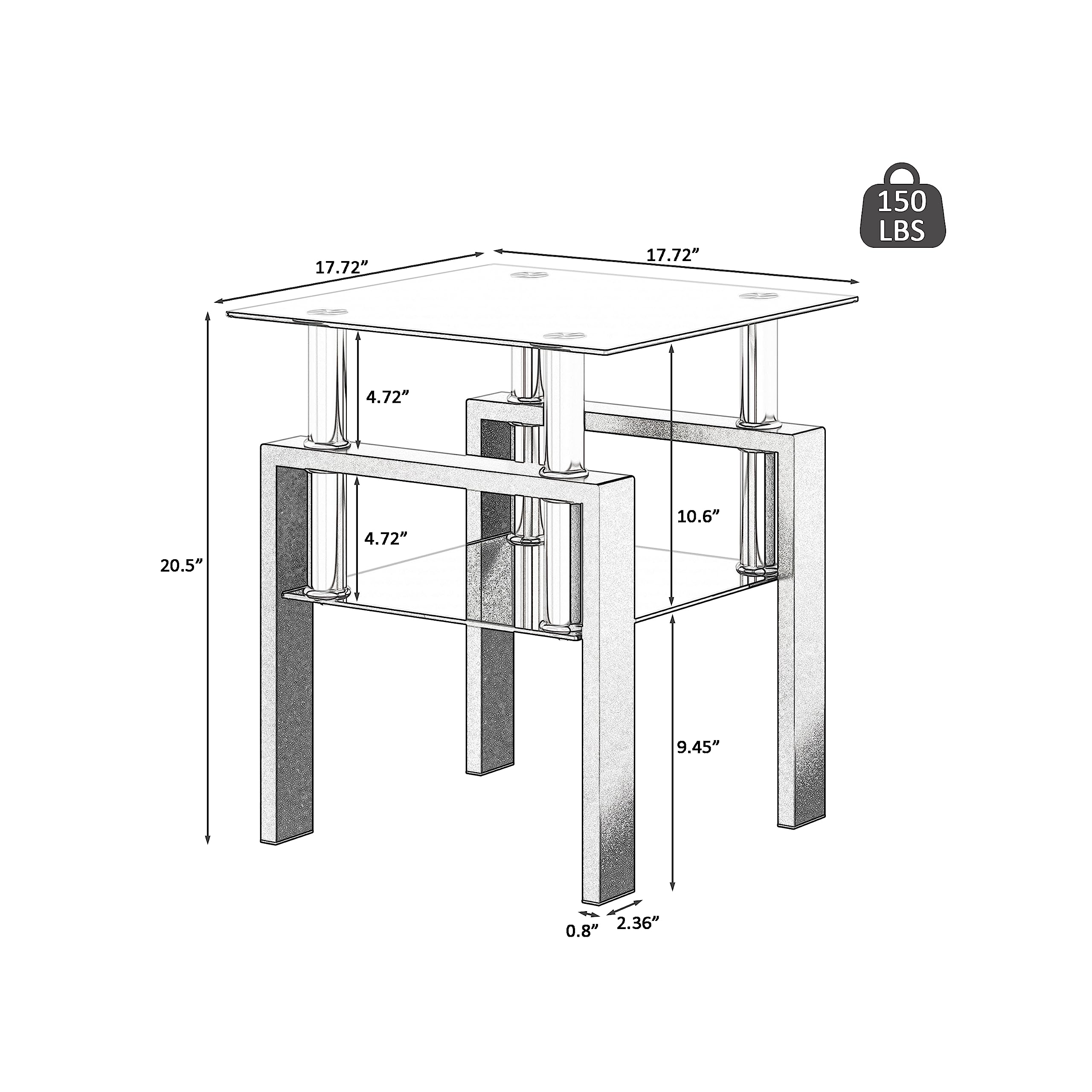 HESIEU Modern Tempered Glass End Table Set of 2 Side Table Made of Tempered Glass and Metal Legs Nightstand Sofa Side Table Suitable for Living Room, Bedroom Dining Room (Black)