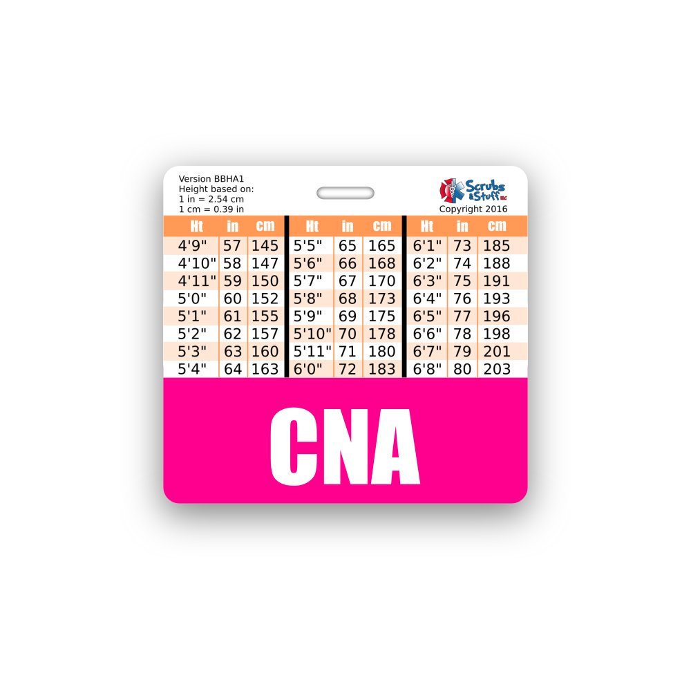 CNA Badge Buddy Horizontal w/Height & Weight Conversion Charts (Pink)