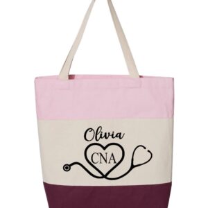 Personalized Certified Nursing Assistant CNA Tote Bag Nurse Gift CNA Gifts Gift For Nurse Nurse Bag Gift For CNA (15"L x 15"H x 3"D, Tri-Color Pink)