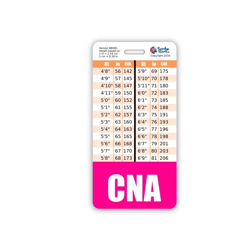 CNA Badge Buddy Vertical w/Height & Weight Conversion Charts (Pink)