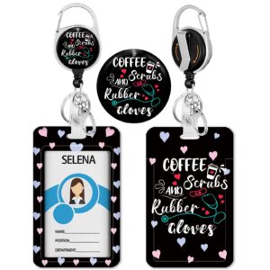 funny nurse badge holder with retractable reel, cute id card badge case with carabiner clip heavy duty, vertical card name tag badge protector cover for work office nurse teacher women student gifts