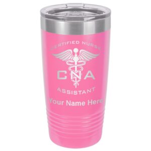 lasergram 20oz vacuum insulated tumbler mug, cna certified nurse assistant, personalized engraving included (pink)