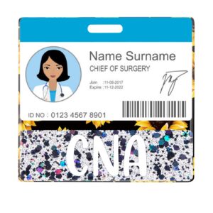 Plifal CNA Certified Nurse Aid Badge Buddy Card Holder Nursing Accessories Sunflower Horizontal ID Name Identification Tags Nurse Work