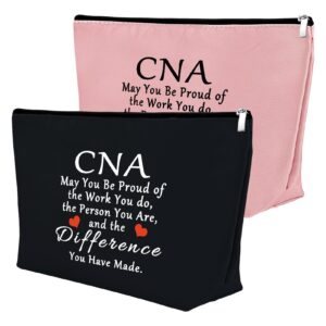 2pcs cna week gifts makeup bags cna appreciation gifts certified nursing assistant gifts cosmetic bag certified nurses day gift cna medical student graduation retirement birthday gift (black,pink)