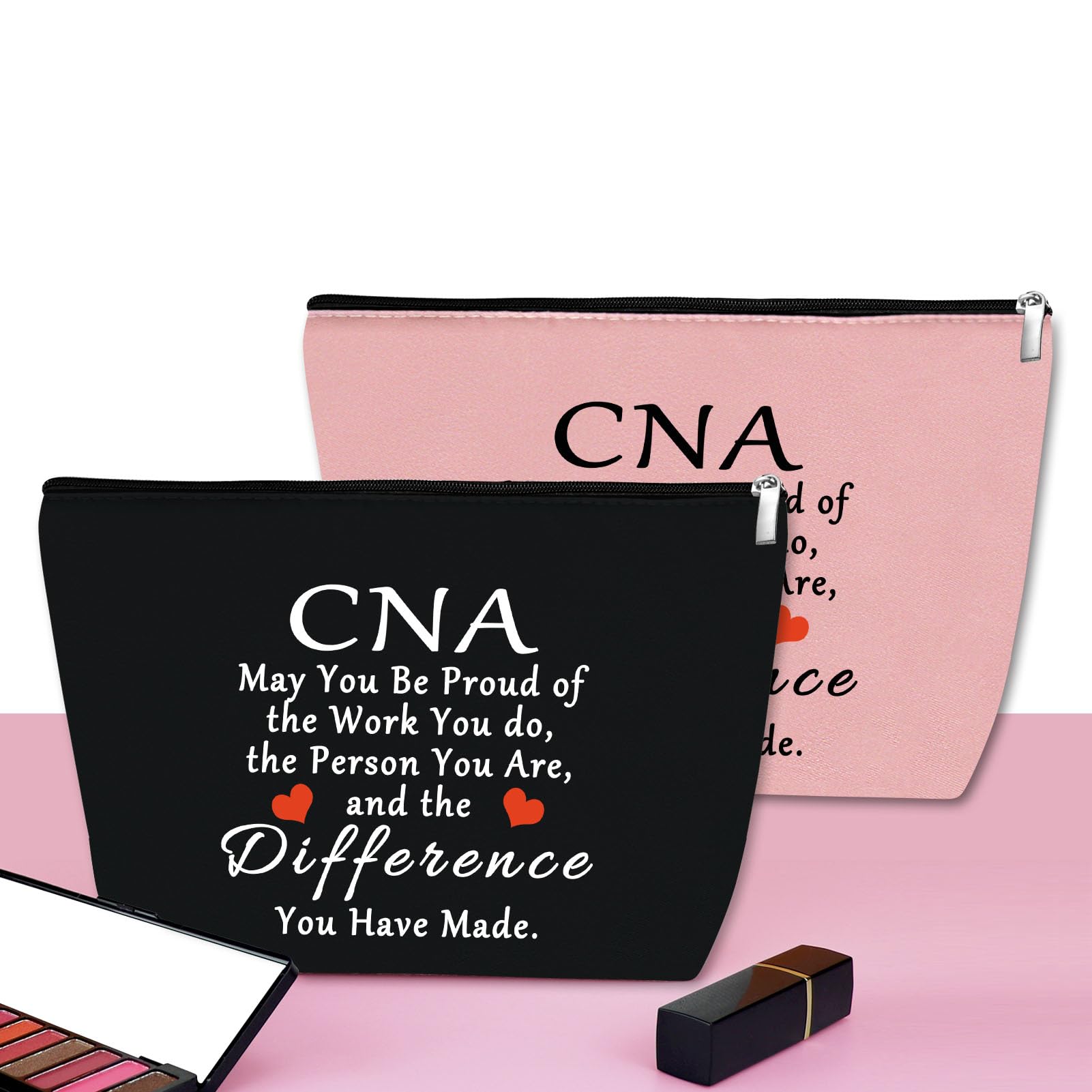 2Pcs CNA Week Gifts Makeup Bags CNA Appreciation Gifts Certified Nursing Assistant Gifts Cosmetic Bag Certified Nurses Day Gift CNA Medical Student Graduation Retirement Birthday Gift (Black,Pink)