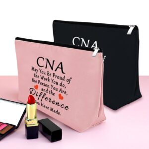 2Pcs CNA Week Gifts Makeup Bags CNA Appreciation Gifts Certified Nursing Assistant Gifts Cosmetic Bag Certified Nurses Day Gift CNA Medical Student Graduation Retirement Birthday Gift (Black,Pink)