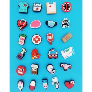 25 | 50PCS Medical Shoes Decoration Charms fits for Clog Sandals, PVC Nurse Stethoscope Shoe Decorations for Adults Women Men (25)