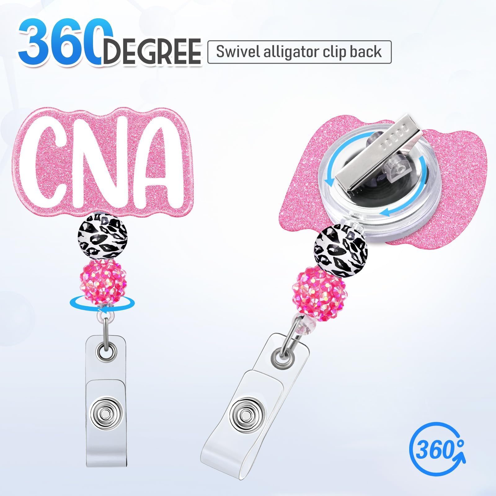 Plifal CNA Badge Reel Holder Retractable with ID Clip for Nurse Nursing Name Tag Card Cute Certified Nurse Aid Light Rose White Alligator Clip Hospital Work Accessories