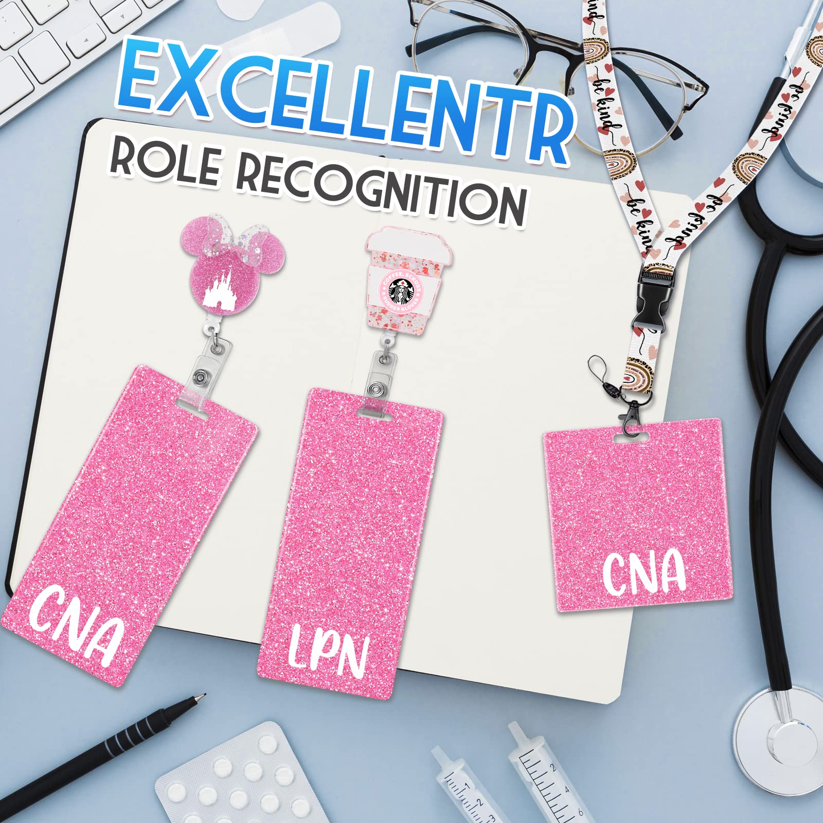 Plifal CNA Badge Buddy Card Nurse Nursing Accessories Glitter Vertical Badge Identification Tags