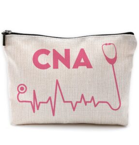 pink cna certified nursing assistant makeup bag travel cosmetic bags for women girls,retro 70s groovy cosmetic bags with zipper pouch travel toiletry case,cna medical student gift,cna week gift