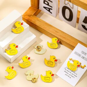 Fuutreo 100 Set Yellow Duck Brooches with You're Awesome Funny Pun Cheer up Card Duck Lapel Pins for Backpack Employee Appreciation Gift for Women Student Camp Gifts Coworker (Yellow)