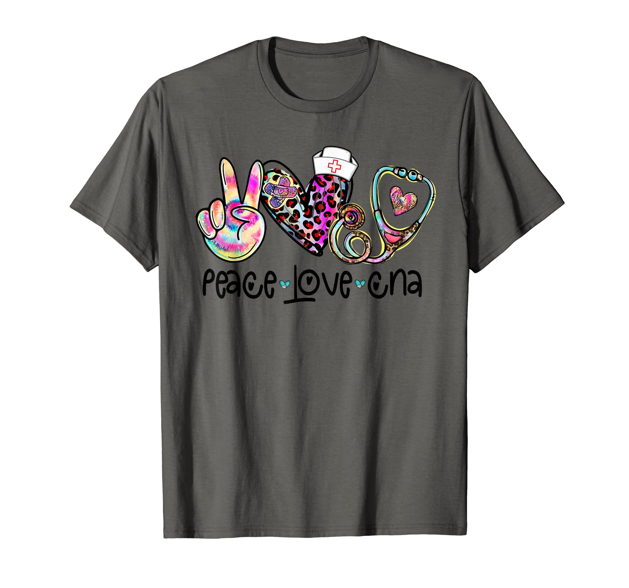 Peace Love CNA Leopard Heart Stethoscope Nursing Nurse Life T-Shirt