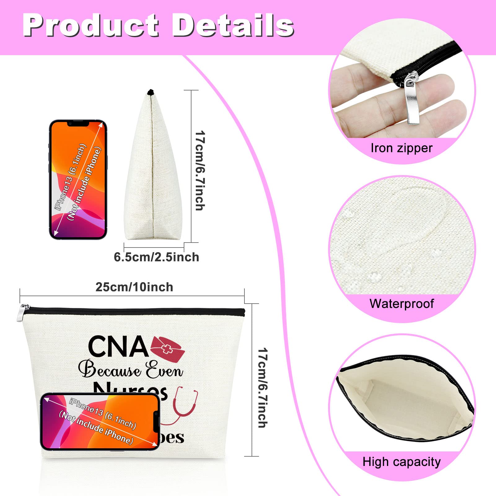 CNA Gift Certified Nursing Assistant Gifts Makeup Cosmetic Bag Gifts for CNA CNA Week Gifts Medical Student Appreciation Gift for Women Thank You Gift Retirement Birthday Gift Travel Makeup Pouch