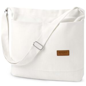 durable canvas tote bag with external pocket design, stylish appearance, adjustable shoulder strap (white)