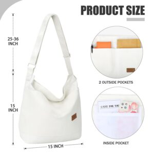 Durable Canvas Tote Bag with External Pocket Design, Stylish Appearance, Adjustable Shoulder Strap (White)