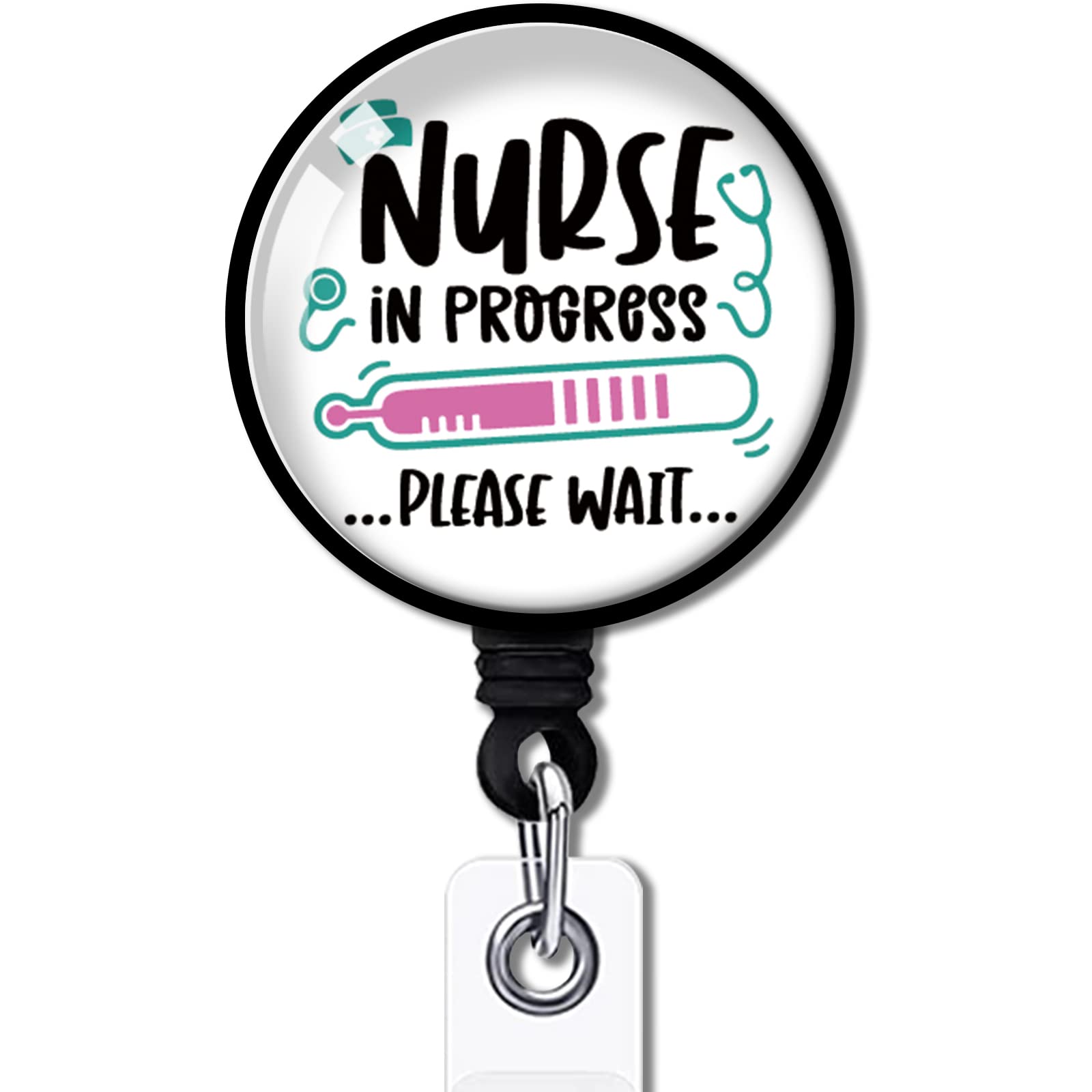 YAZMEEN Nurse in Progress Please Wait Retractable Badge Reel with Alligator Clip Funny ID Badge Holder Funny Nurse Student Badge Clear Name Card Holder for RN LPN CNA Nursing Doctor Teacher Student