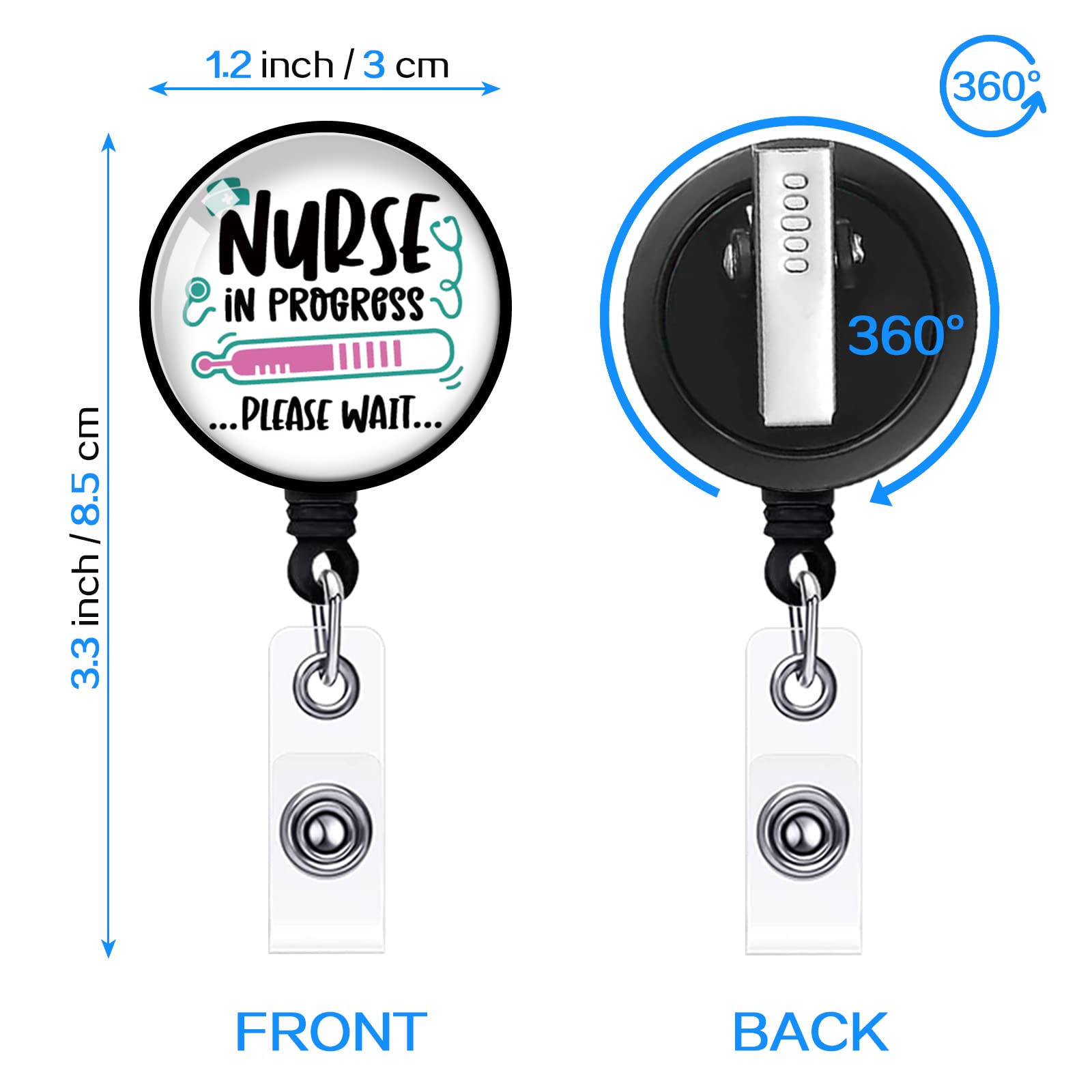 YAZMEEN Nurse in Progress Please Wait Retractable Badge Reel with Alligator Clip Funny ID Badge Holder Funny Nurse Student Badge Clear Name Card Holder for RN LPN CNA Nursing Doctor Teacher Student