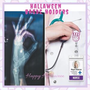 Radiology Xray Badge Reel Halloween Nurse Retractable Badge Clip Pink Skull Hand Badge Holder Funny for Student RN CNA ER Hospital Worker Gifts Radiology Tech Student Essentials