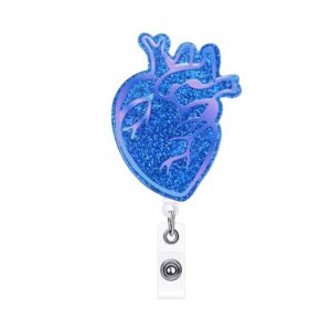 andging blue cardiac heart badge reel holder retractable badge clips funny cute cardiology nursing badge reels retractable for nurses medical badge glitter rn lpn cna id card office accessories