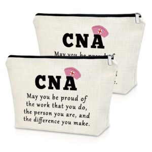 Sazuwu 2PCS CNA Gifts for CNA Week Makeup Bag Certified Nursing Assistant Gifts Thank You Gifts for Nurses Cosmetic Bag CNA Employee Appreciation Gifts Birthday Christmas Gifts Travel Pouch