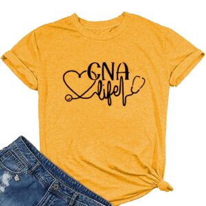 Nursing T-Shirt for Women CNA Life Shirt Casual Short Sleeves Graphic Tees Summer for CNA Nurse Yellow L