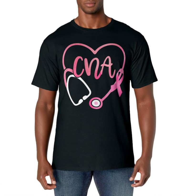 CNA Heart Stethoscope Pink Ribbon Breast Cancer Awareness T-Shirt