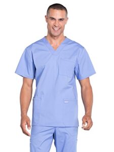 cherokee scrubs for men workwear professionals v-neck four-pocket scrub top ww695, xl, ciel blue
