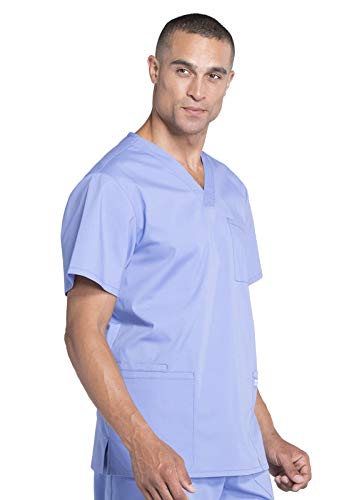 Cherokee Scrubs for Men Workwear Professionals V-Neck Four-Pocket Scrub Top WW695, XL, Ciel Blue