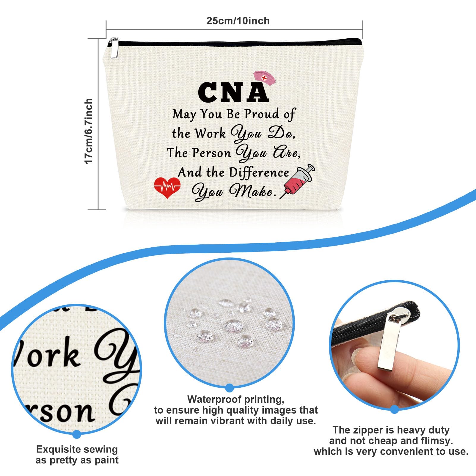 CNA Gift Cosmetic Bag Certified Nursing Assistant Gifts CNA Appreciation Gift Makeup Bag CNA Thank You Gift CNA Week Gifts Retirement Thanksgiving Birthday Gift for CNA Coworker Volunteer Travel Pouch