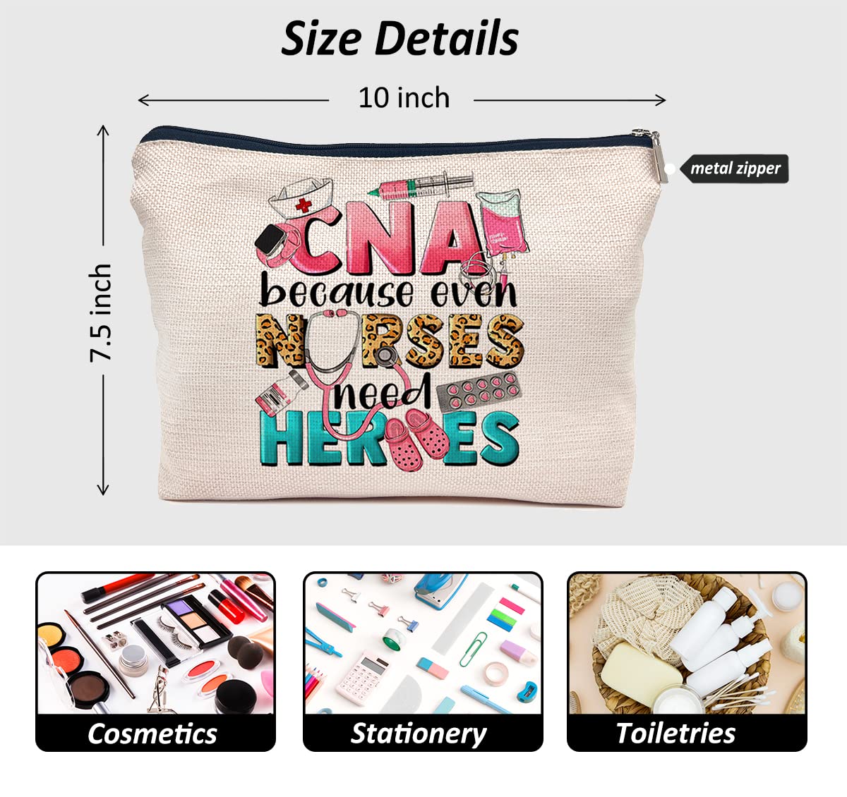 IWXYI Cna Bag,Western CNA Because Nurses Need Heroes Makeup Bag,Nurse Life Make up Bag