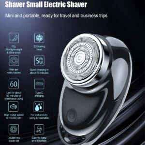 Electric Shaver One-Button Use Electric Razor for Men Rotary Portable Mini Shaver Pocket Size, Rechargeable, Wet&Dry, IPX6 Waterproof, Travel, Home, Office, Car (Black)