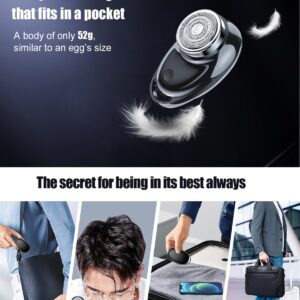 Electric Shaver One-Button Use Electric Razor for Men Rotary Portable Mini Shaver Pocket Size, Rechargeable, Wet&Dry, IPX6 Waterproof, Travel, Home, Office, Car (Black)