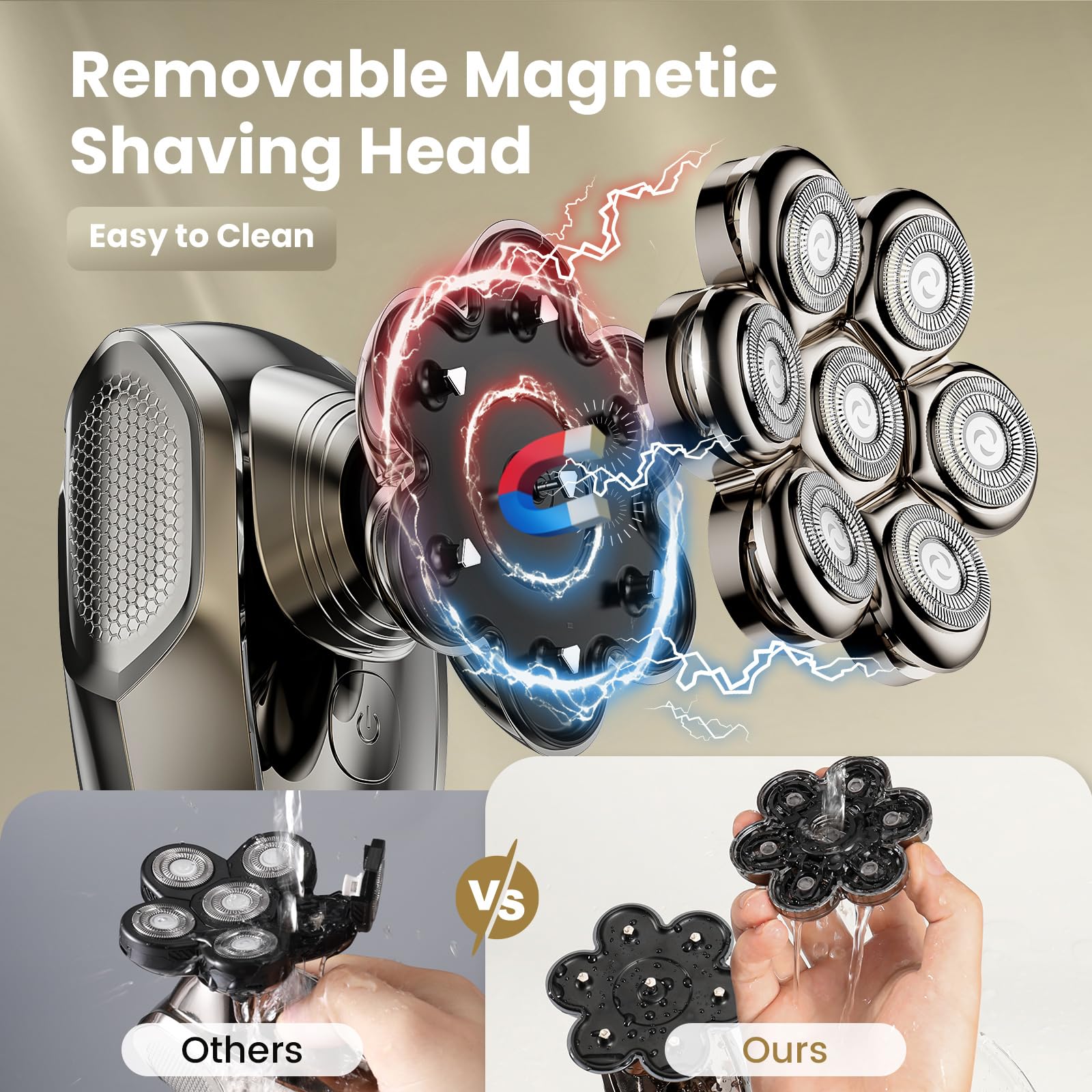 7D Head Shavers for Bald Men, SHPAVVER Detachable Head Shaver LED Display Dry/Wet Bald Head Shavers for Men, IPX7 Waterproof Head Shavers for Men with Type-C Charge