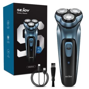 sejoy electric razor for men, mens electric shavers, rechargeable electric razor shaving machines, with pop-up trimmer, 1 hour fast charging, 3d floating head, lcd power indicator