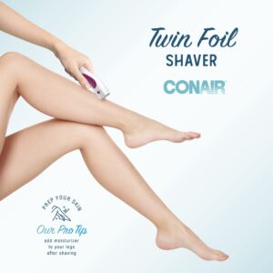 Conair Body and Facial Hair Removal for Women, Cordless Electric Dual Foil Shaver & Trimmer, Perfect for Face, Ear/Nose, Eyebrows, Legs, and Bikini Lines