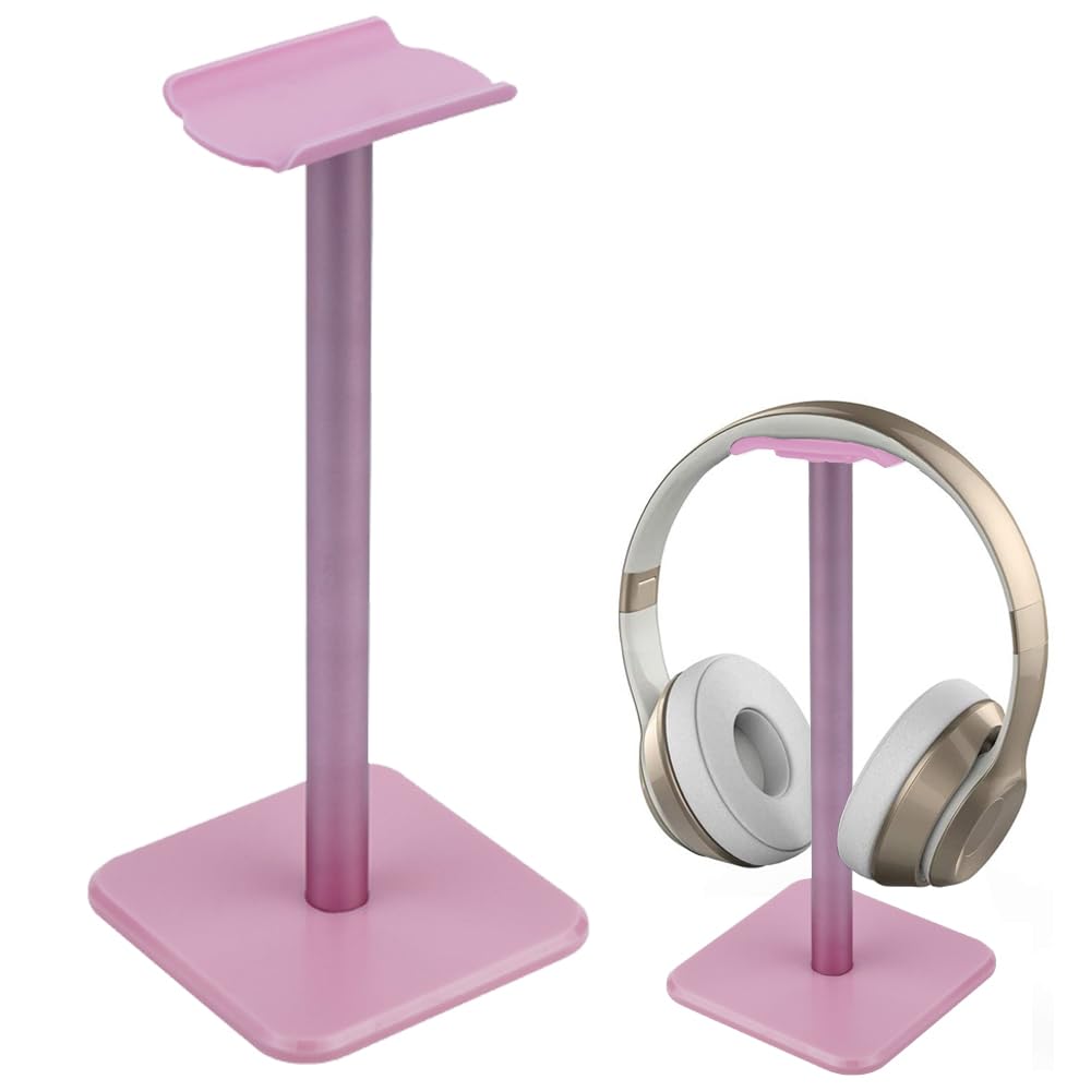 Deear Headphone Stand Gaming Headset Holder Universal Aluminum Metal Headphone Holder Hanger with Aluminum Supporting Bar Flexible Headrest ABS Solid Base for All Headphone, Pink