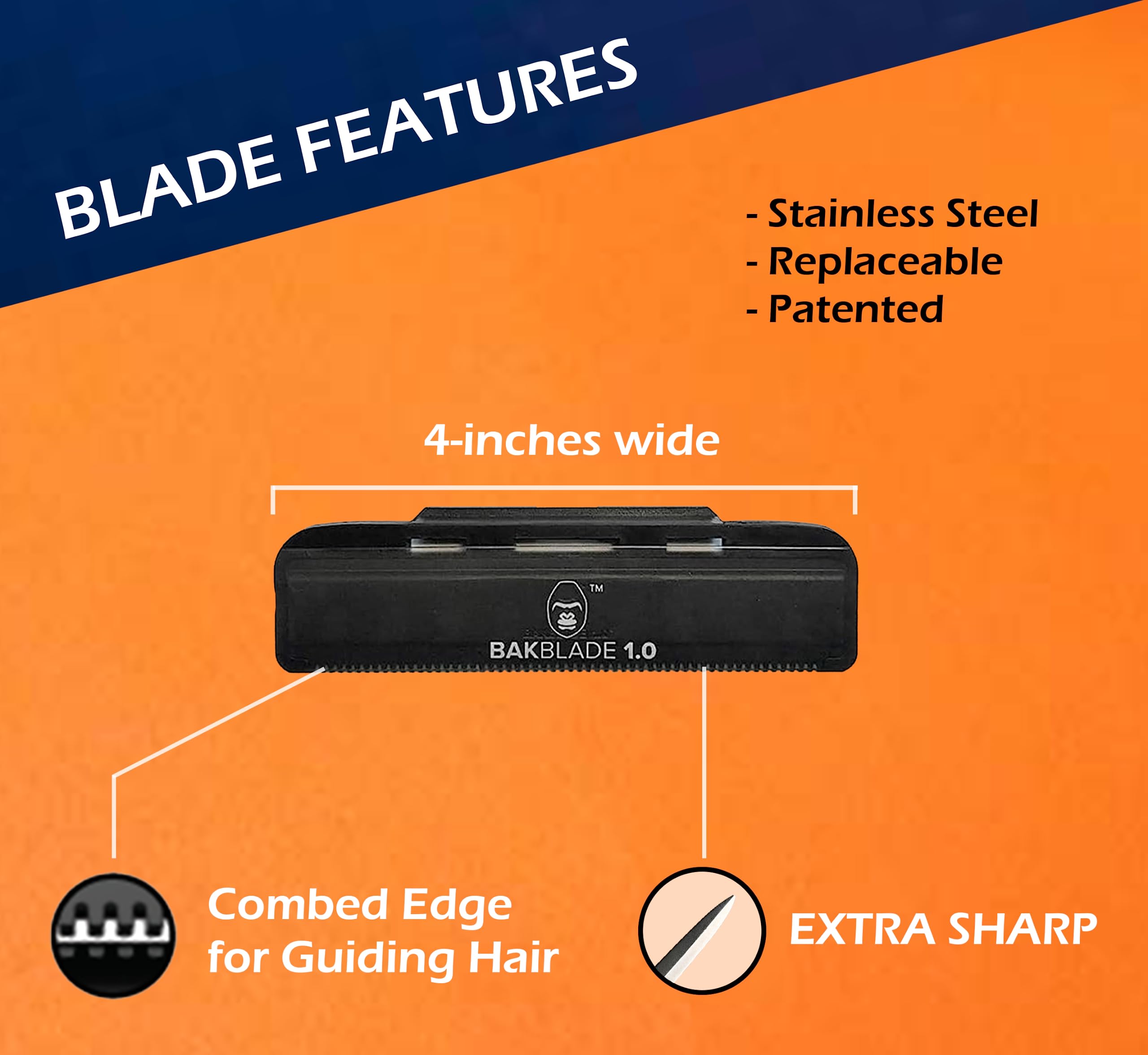 BakBlade 1.0 Back Shavers for Men: Back Hair Removal and Body Shaver (DIY), Back Shaver - Body Hair Trimmer, Extra-Long Handle, Shave Wet or Dry