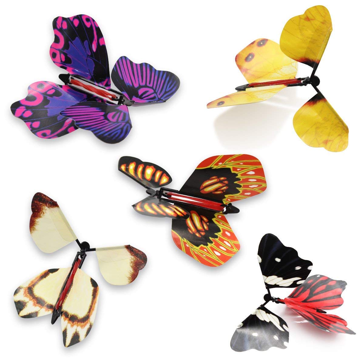 BFY Magic Flying Butterfly Wind Up Toys for Card, Gag Gifts for Kids Great Surprise Colorful Butterfly in Book Greeting Card Books for Wedding Party (5 Pcs)