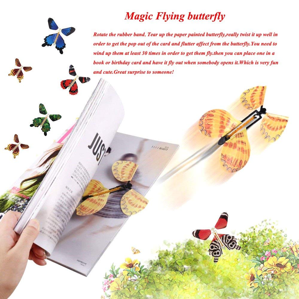 BFY Magic Flying Butterfly Wind Up Toys for Card, Gag Gifts for Kids Great Surprise Colorful Butterfly in Book Greeting Card Books for Wedding Party (5 Pcs)