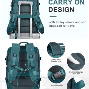 Large Travel Laptop Backpack, Expandable Flight Approved Backpack, Carry on Backpack for Women, Waterproof 17inch Laptop Hiking Backpack with Shoe Compartment, Peacock Blue