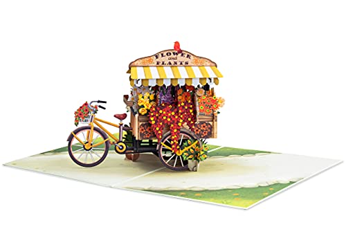 Paper Love 3D Flower Bike Pop Up Card, Handmade Fall Greeting Cards For Autumn, Birthday, Thanksgiving, Halloween, Thinking of You, All Occasion or Just Because | 5" x 7" Includes Envelope and Note