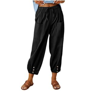 prime deals today clearance palazzo pants for women casual women casual lantern tapered harem pants solid loose fit style cotton linen capris pants elastic waist cotton trouser black 2xl