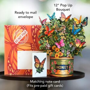 Freshcut Paper Pop Up Cards, Paper Flower Bouquet 3D Popup Greeting Cards with Note Card & Envelope, Birthday Card, Anniversary Card, Get Well Gifts for Women, 12" Butterflies & Buttercups