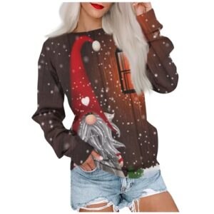 christmas costumes for women cute santa elk santa 3d effect graphic crewneck sweatshirts funny long sleeve shirts party vacation winter pullovers novelty blouse(j-brown,x-large)