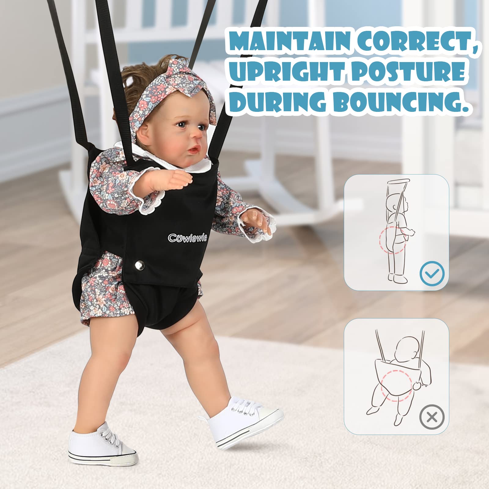 Cowiewie Baby Jumper with Strong Support Stand, w/Walking Harness Function, Baby Exerciser Quick-Fold and Storage