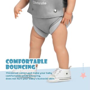 Cowiewie 2 in 1 Baby Jumper with Strong Support Stand, w/Walking Harness Function, Baby Exerciser Quick-Fold and Storage, White+Gray