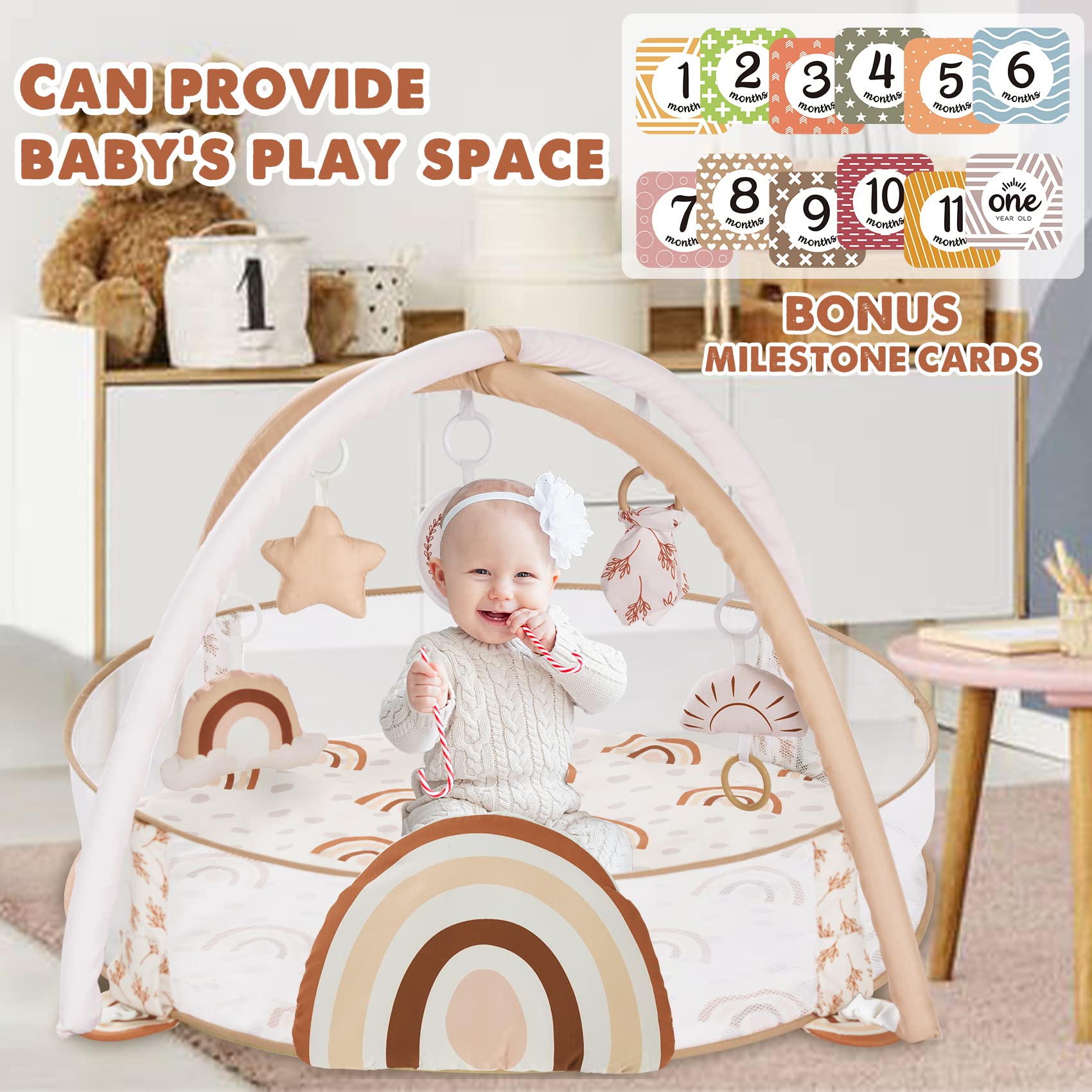 Crisschirs 6-in-1 XL Large Baby Gym & Ball Pit, Play Mat & Play Gym, Combination Baby Activity Gym with Milestone Cards for Sensory Exploration and Motor Skill Development, Balls are not Included