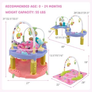 BABY JOY Baby Bouncer Activity Center, 3 in 1 Activity Center & Table | Infant Play Mat, Bouncing Activity Saucer w/Music, 3 Adjustable Height, 360° Seat, Exersaucer for Babies 0-24 Months (Pink)