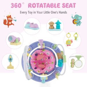 BABY JOY Baby Bouncer Activity Center, 3 in 1 Activity Center & Table | Infant Play Mat, Bouncing Activity Saucer w/Music, 3 Adjustable Height, 360° Seat, Exersaucer for Babies 0-24 Months (Pink)