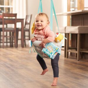 Evenflo Exersaucer Baby Hanging Clampable Doorway Jumper with 4 Removable Toys, Peek a Boo Flip -Book, and Mirror, Sweet Skies